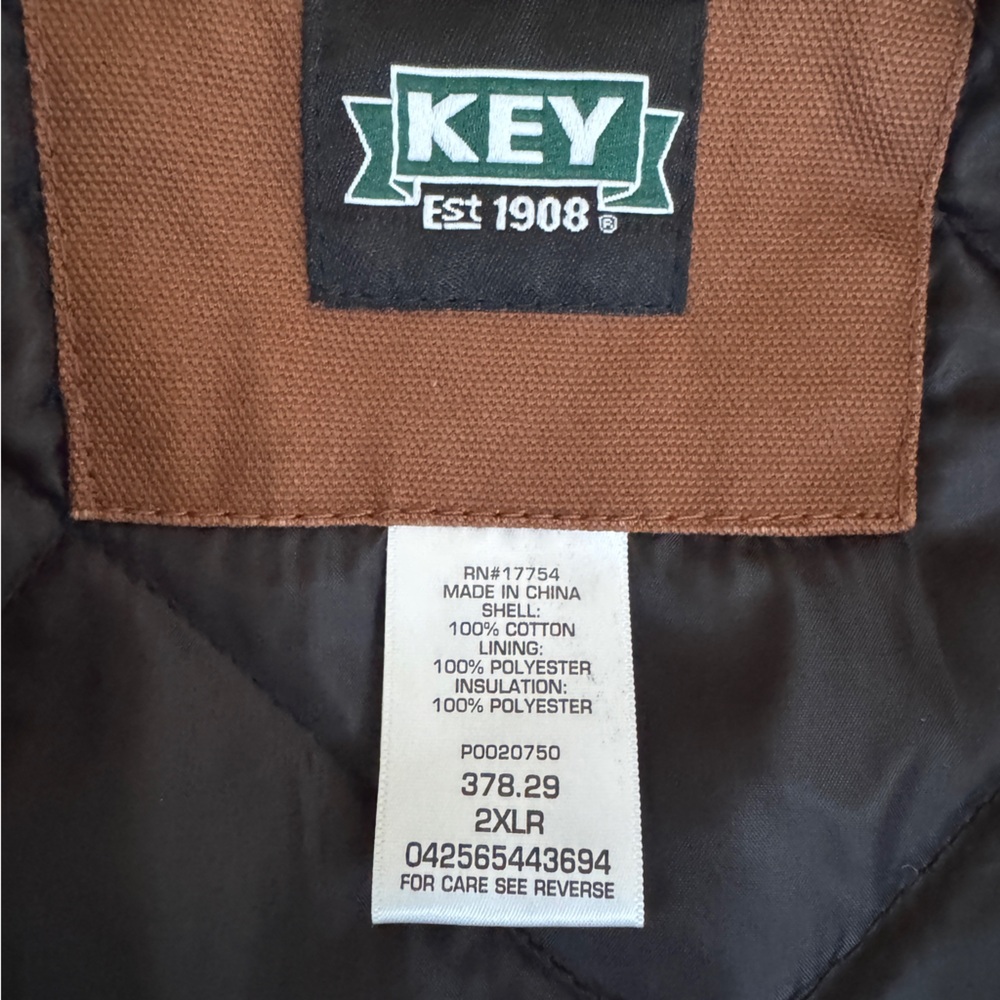 GUC Key Jackets Men's Brown Work Jacket Pockets Quilted Lining Cuffs Size 2XL - Picture 7 of 10